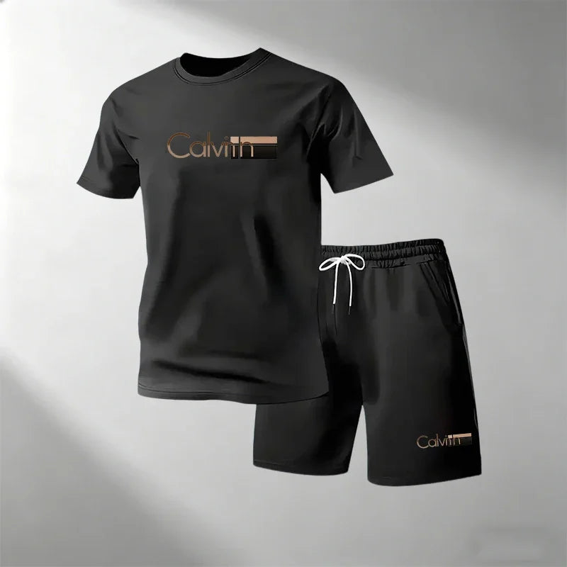 2026 Summer Men Streetwear Two Piece Set O Neck T Shirt Sports Shorts Quick Dry Fitness Running Outfit Fashion Casual Tracksuit