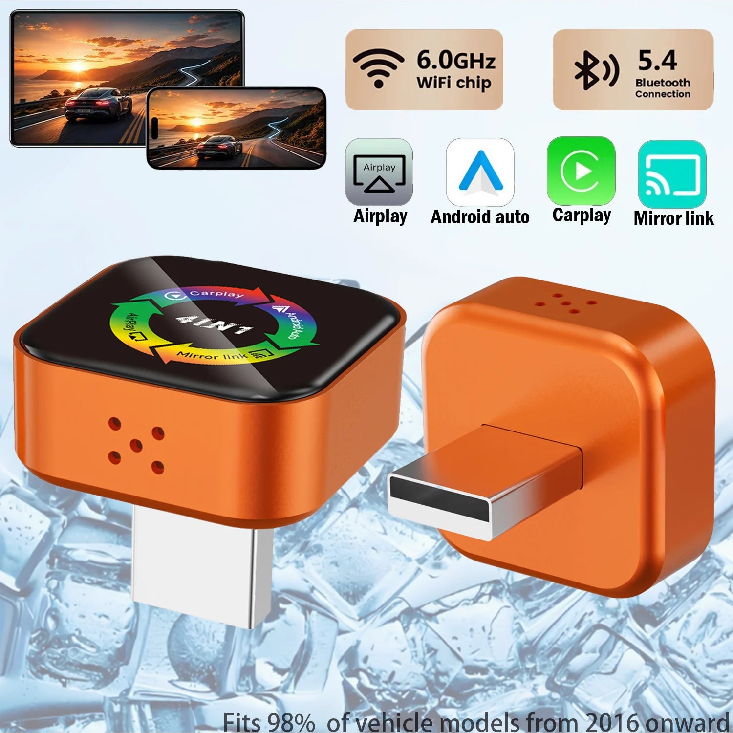4-in-1 Wireless CarPlay Adapter with Screen Mirroring, Wi-Fi 6, CarPlay & Android Auto, iPhone & Android,Zinc Alloy