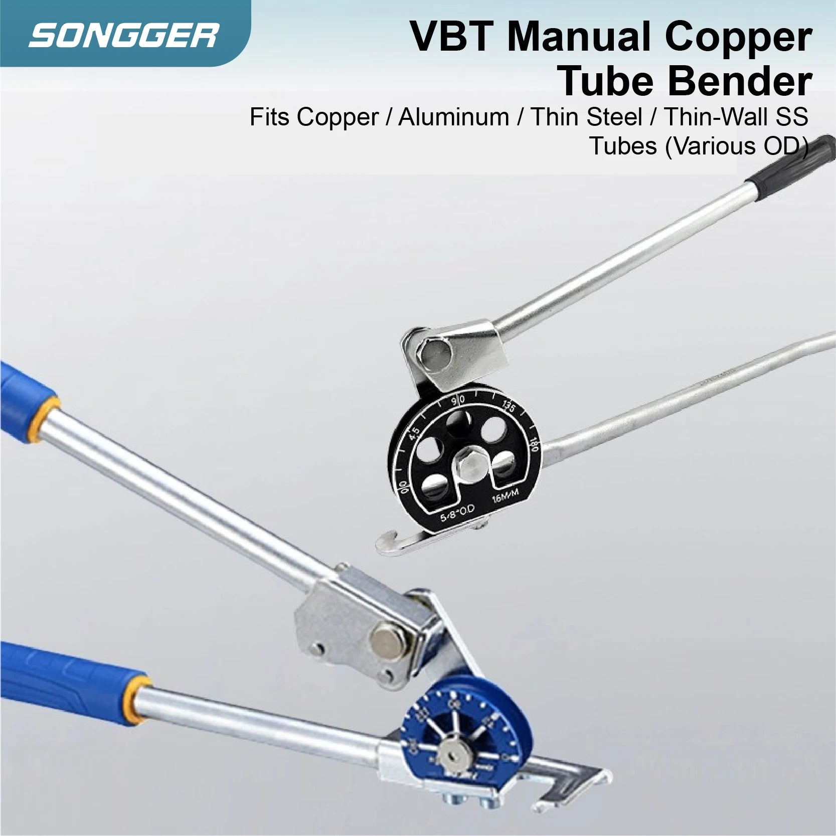 Manual Tube Bender Set for 1/2 5/8 3/4 Inch Tube Bender 9.25 to 22.22mm Copper Aluminum Thin Wall Steel 180 Degree Bends