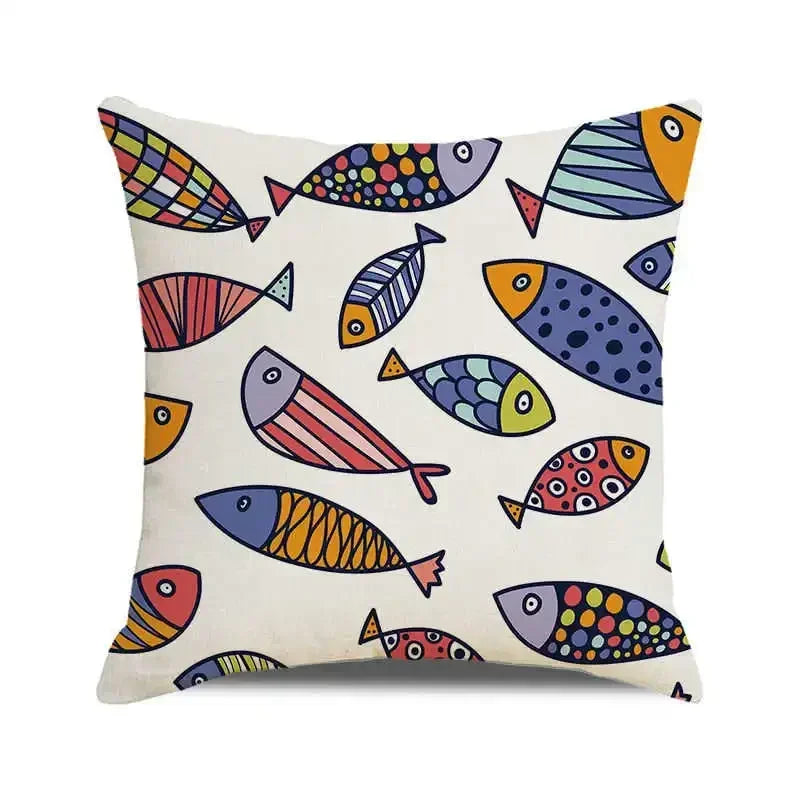 Ocean breeze and small fish pattern Double-sided Printed pillow cover Short plush Suitable living room sofas throw cushion cover