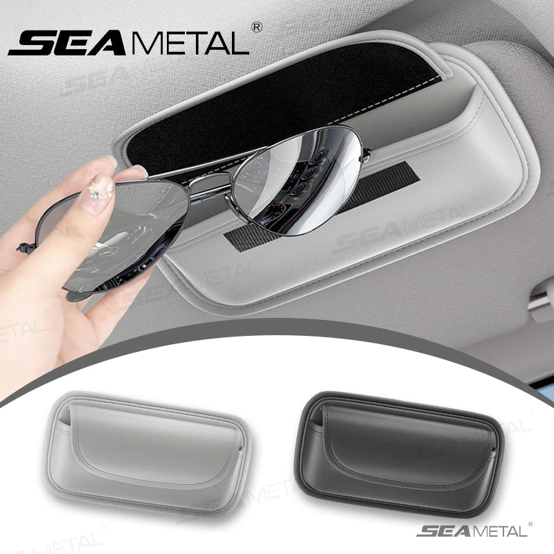 SEAMETAL Car Glasses Case Wear-Resistant PU Leather Sunglasses Holder Hook and Loop Fastener Eyewear Protection Box Scratch-Free