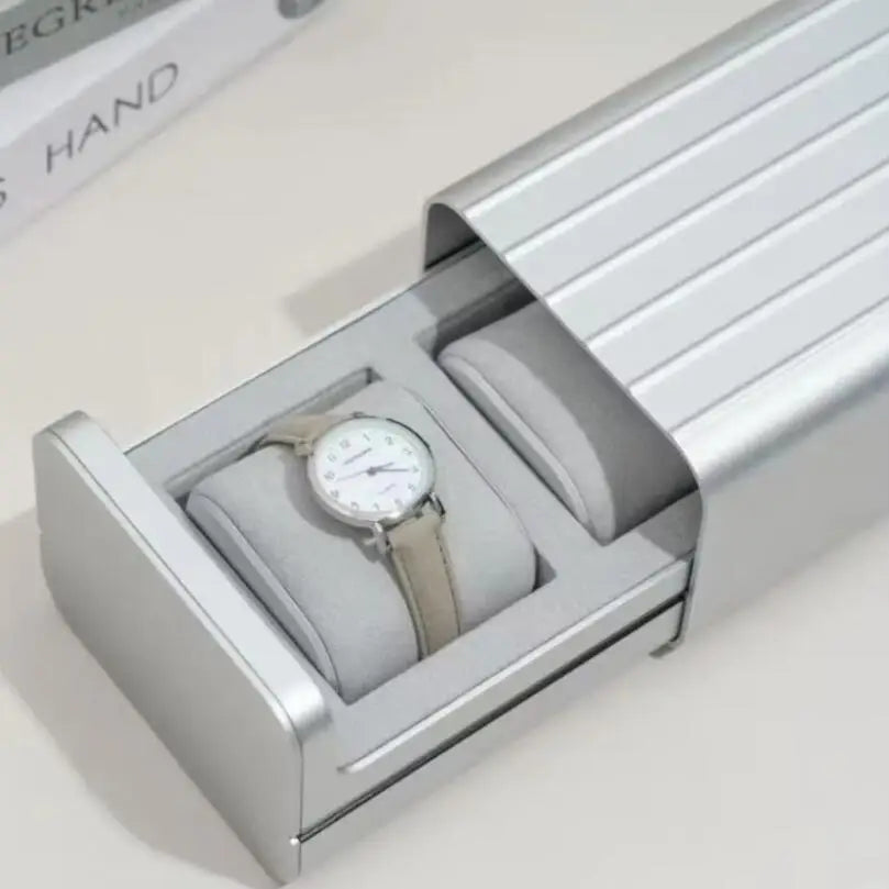 Metallic Aluminum Watch Case Three Watch Position Storage Box Jewelry Box