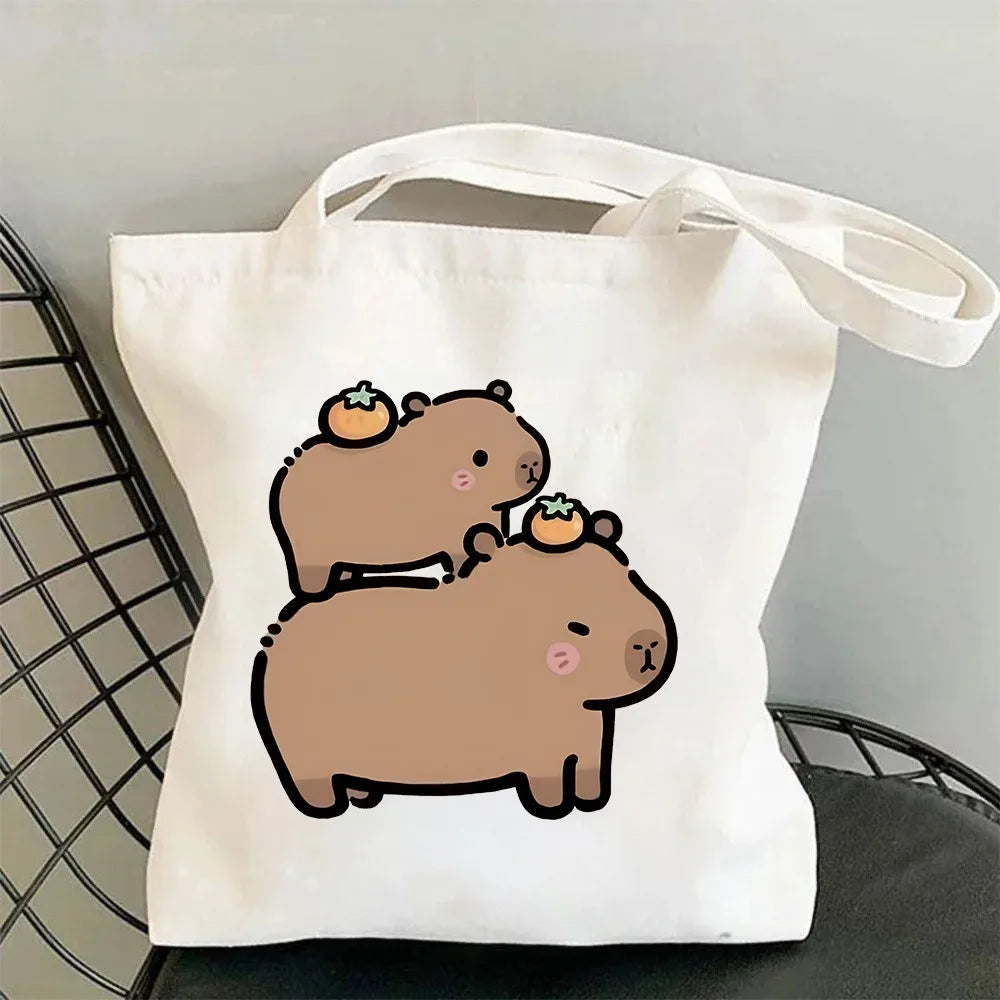 Capybara Printed Shoulder Bags Student Handbag Women Large-capacity Shopper Bag Harajuku Shopping Storage Pouch Tote for Girl