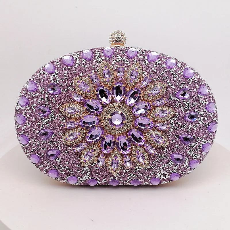 Alirattan 2026 New Flower Rhinestones Evening Bags Metal Prom Clutch Diamonds Clutch Chain Shoulder Handbags