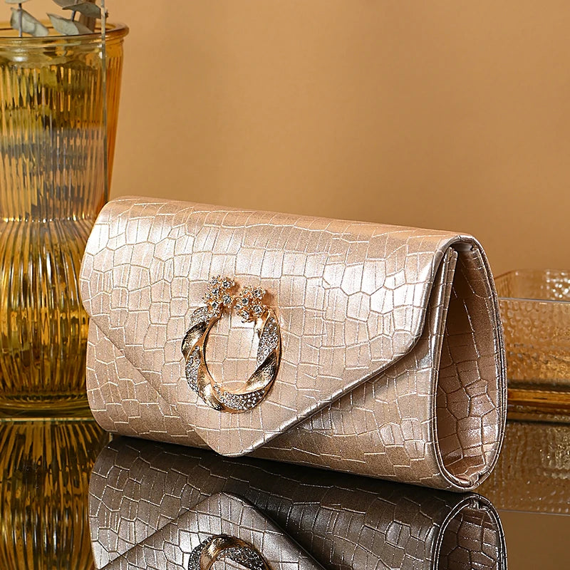 New stone print simple clutch bag Wedding party dinner bag Retro large capacity fashion clutch bag Metal chain shoulder bag