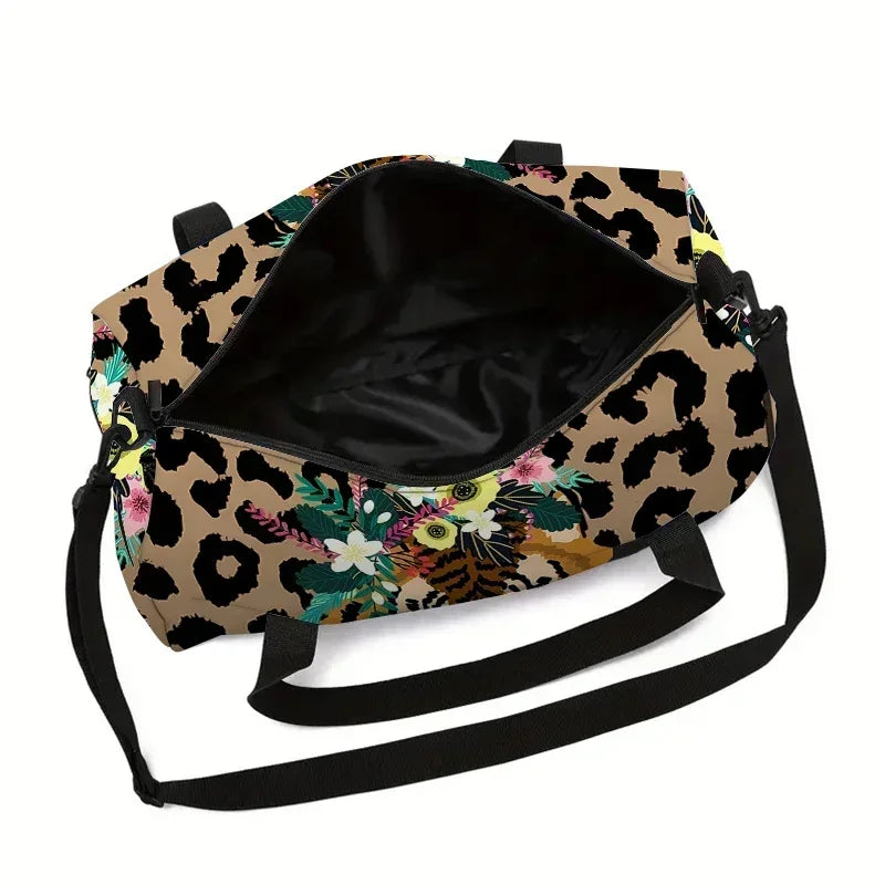 Leopard Tiger Large Capacity Luggage Bag for Boy and Girls Best Gifts 2D Cartoon Travel Duffels Outdoor Fitness Bag for Children