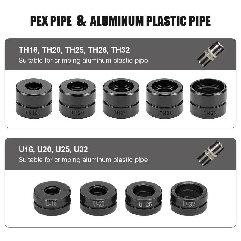 Kinds of Hydraulic Pipe Crimping Moulds TH, U Pipe Dies for Pex Fittings and V, M, VAU, VUS Pipe Dies for Copper Fittings