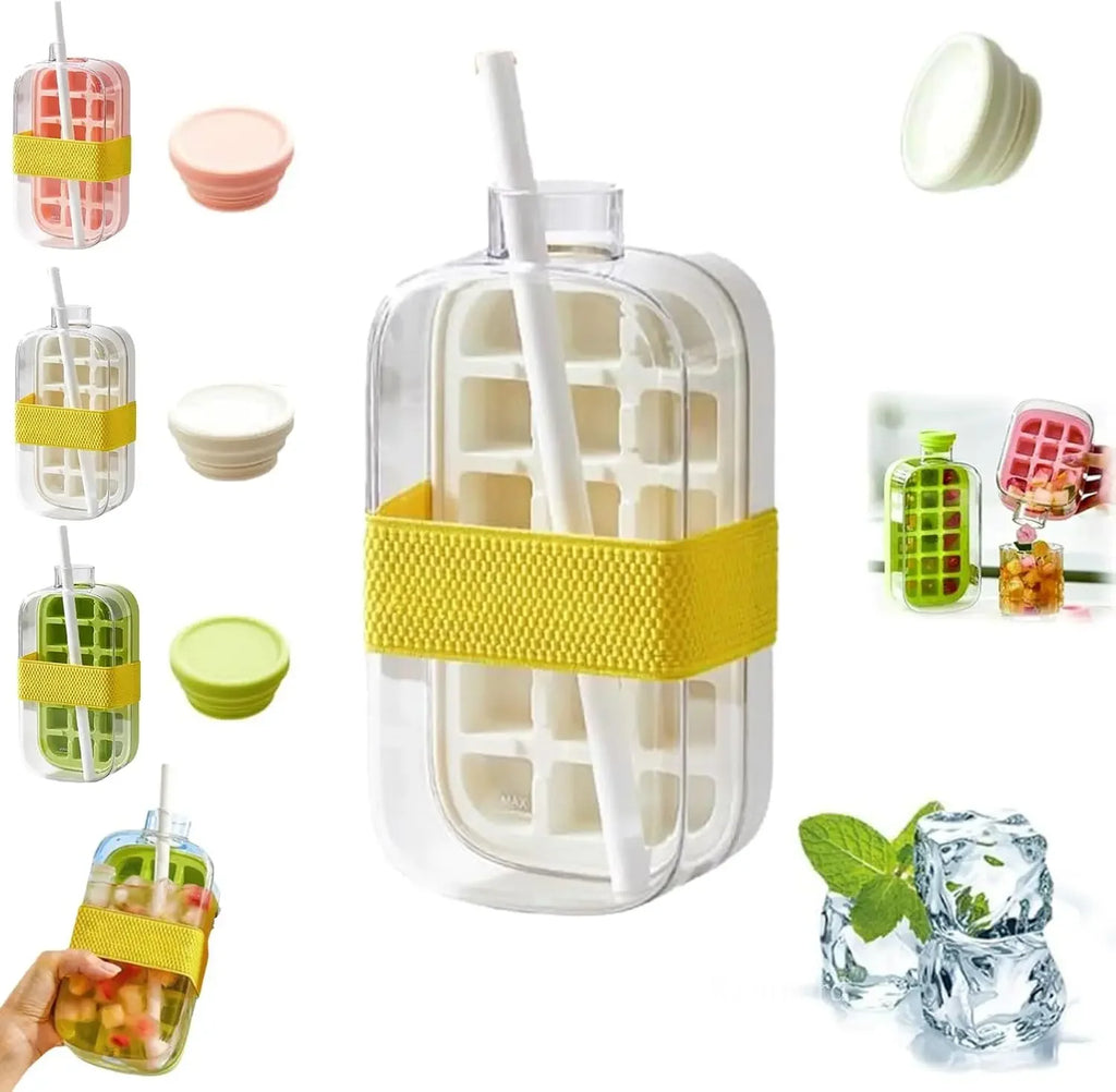 My Crush Cup Ice 2-In-1 Cool Summer Ice Bottle Cup with Straw Touch Free Ice Cube Trays with Lid for Freezer Making Bottle