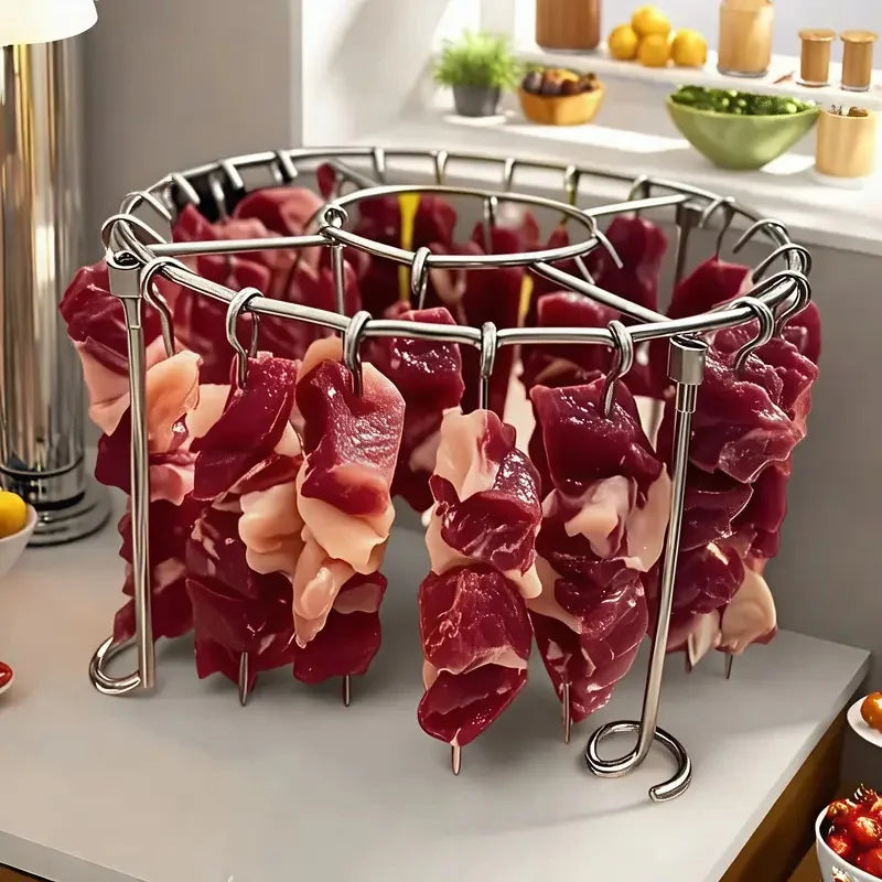 Stainless Steel Circular Hanging Skewer Rack Detachable Barbecue Holder for Grilled Meat Drying and Kitchen Food Arrangement