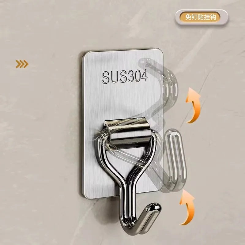 304 Stainless Steel Wall Hooks Self Adhesive Heavy Duty Towel Key Coat Bag Hanger Waterproof Hook Bathroom Kitchen Hardware Hook
