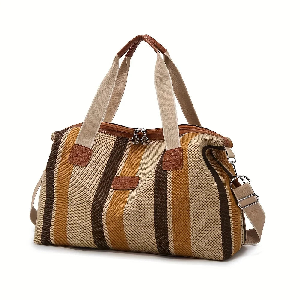 Fashion Striped Canvas Large Capacity Tote Commuter Handbag Travel Shoulder Crossbody Mom Diaper Bag