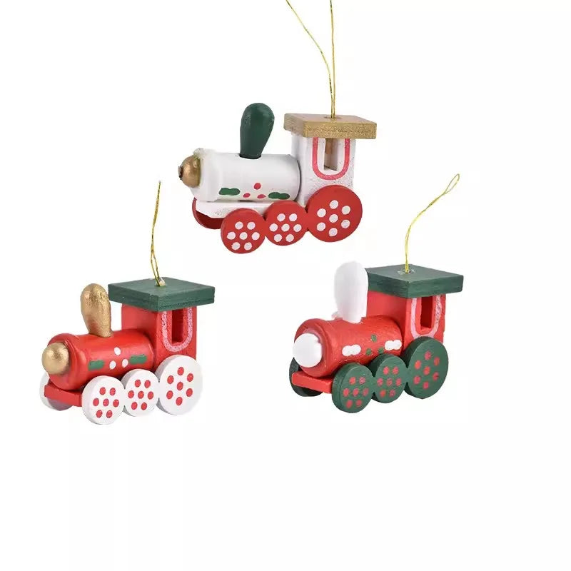 6pcs/Set Christmas Decorations Colored Wooden Small Train Pendant Christmas Tree Scene Layout Hanging Ornaments Desktop Ornament