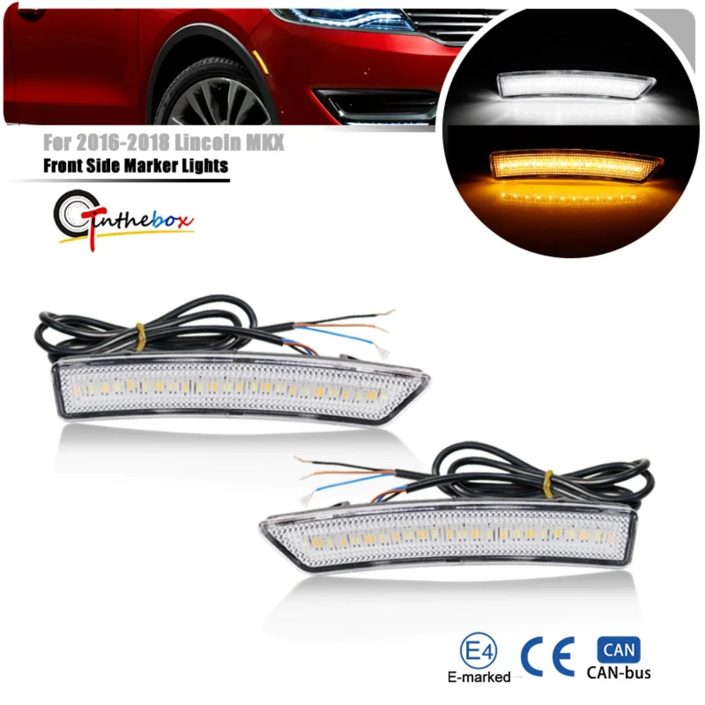 Amber & White LED Front Side Marker Lights For Lincoln MKX 2016-2018 & Nautilus 2019-2022 Turn Signal Lights DRL Driving Lights