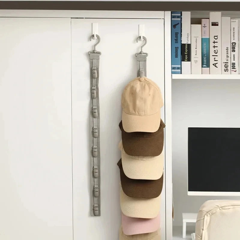 Wardrobe Hat Rack Hanging Rope Baseball Cap Display Organizer Clips Closet Door Hanger Bedroom Space Saving Storage Tool