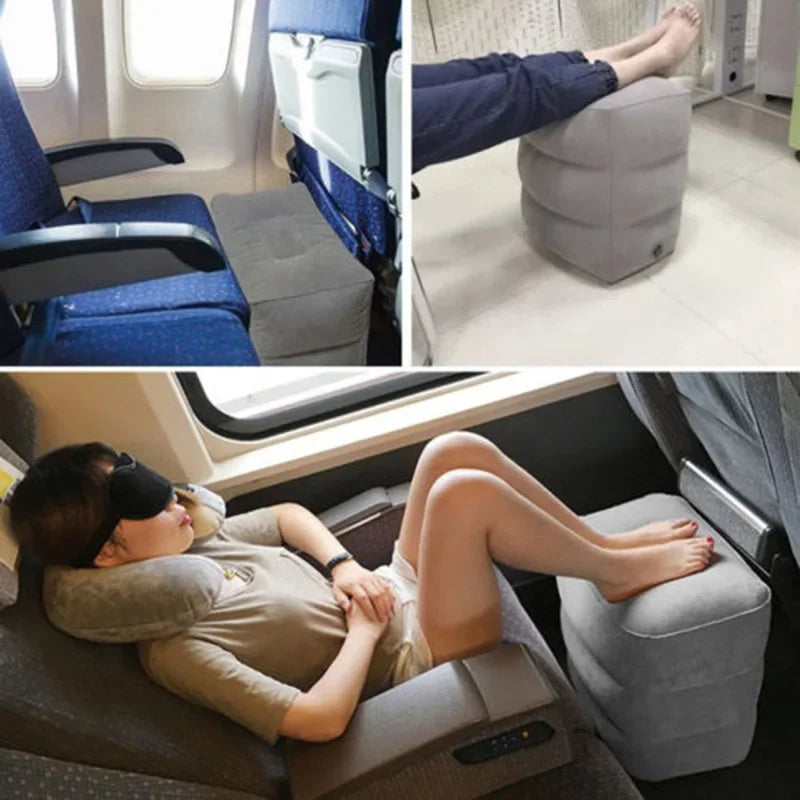 Inflatable Sleeping Foot Rest Pillow for Air Travel, PVC Adjustable 3-Layer Flight Footstool Cushion for Car Office