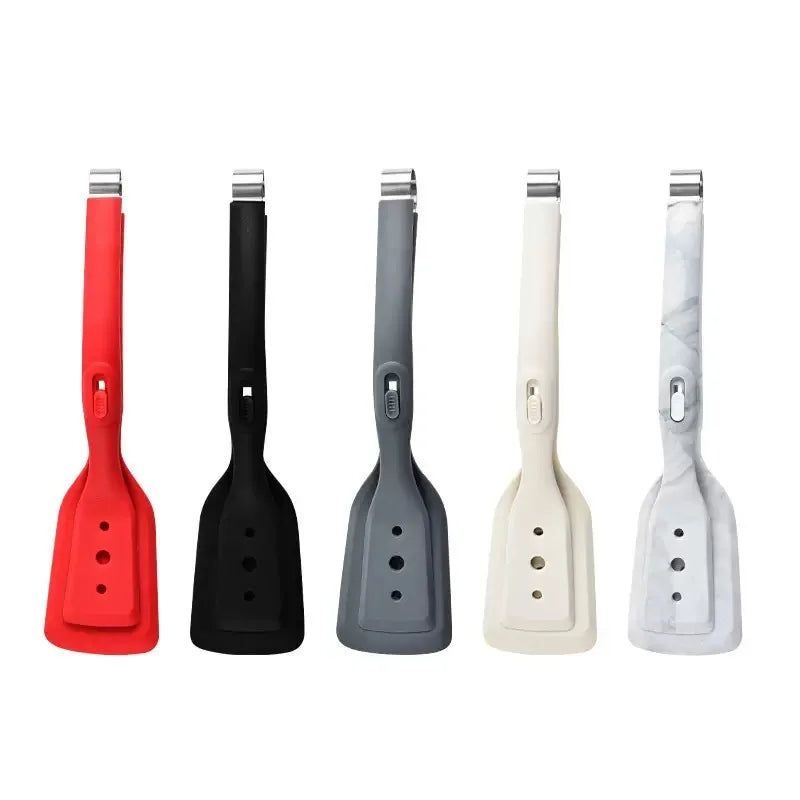 Silicone Spatula with Locking Clip, 2-in-1 Steak Tongs for Grilling Fish and Roasting Meat, Non-Stick Pan Cooking Tool