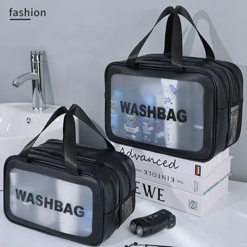 Dry-Wet Separation Double Transparent PU Mini Pouch Bag Portable Washing Bag Cosmetic Storage Bag Travel Fitness Essentials