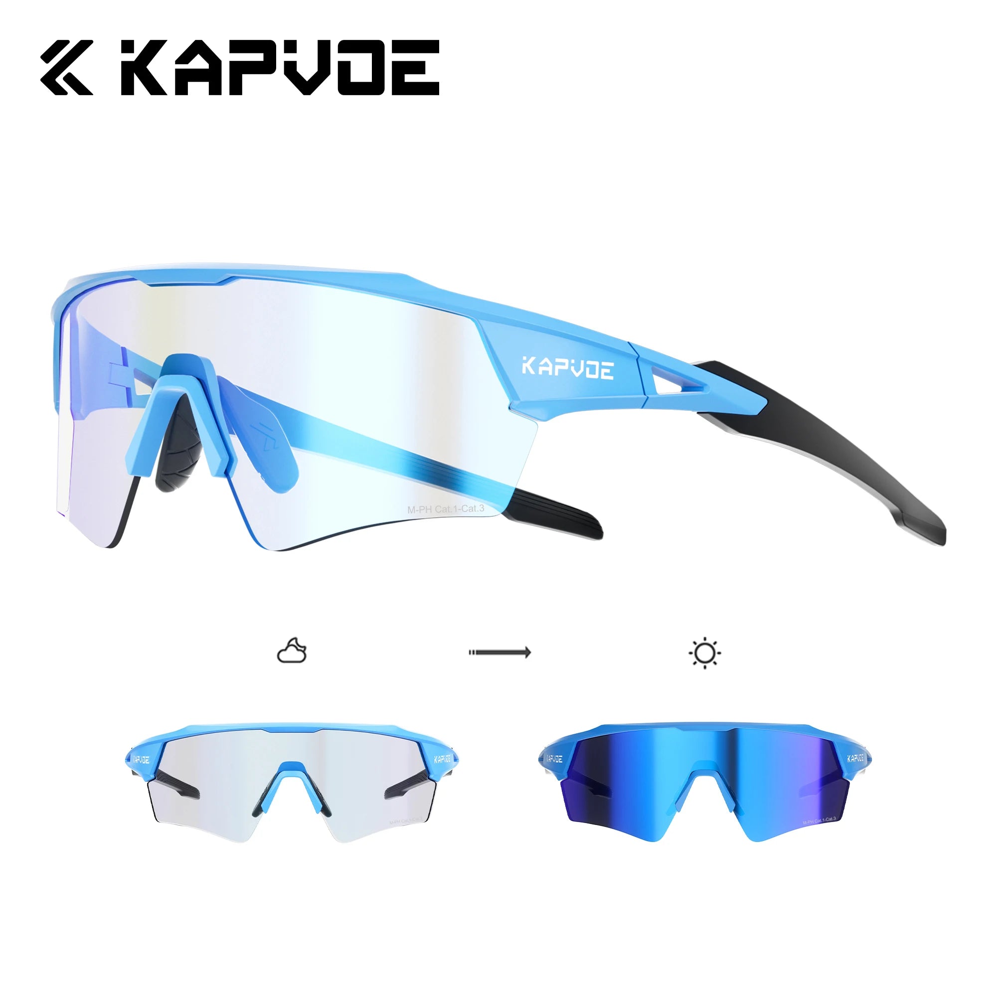 Kapvoe Hot Shadowless Photochromic Cycling Glasses Lighteight UV400 Sunglasses Men Women Bike MTB Eyewear Riding Outdoor Running