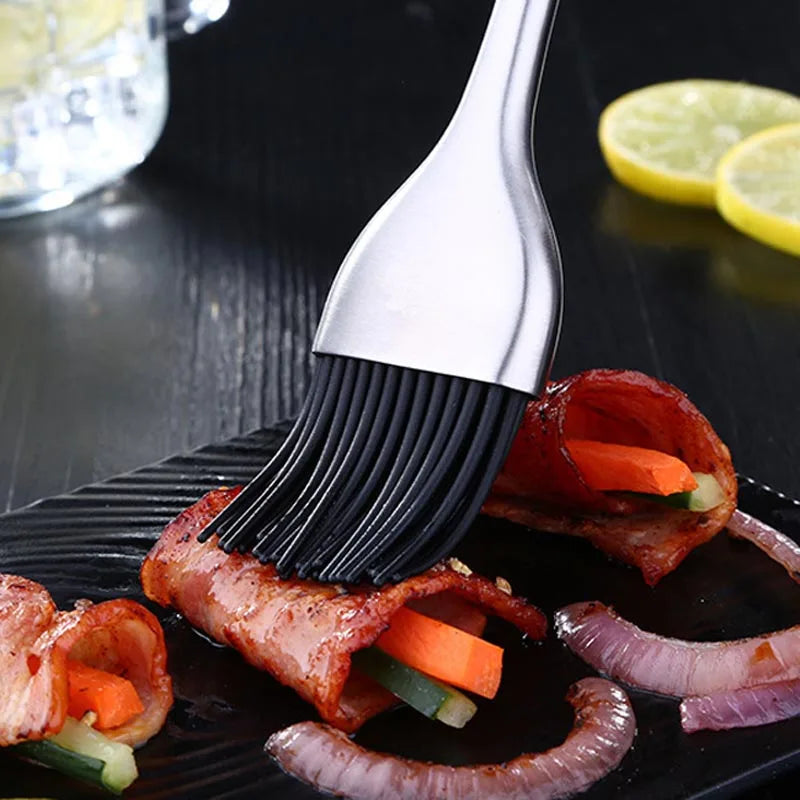 YOMEEI Silicone BBQ Basting Brush For Oil Stainless Steel Long Handle Brush Barbecue Butter Bread Breakfast Kitchen Accessories