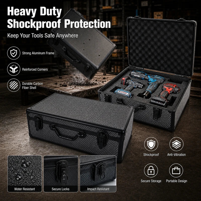Heavy Duty Aluminum Tool Case with Foam Insert, Lockable Portable Storage Box for Mechanics, Electricians & Power Tools