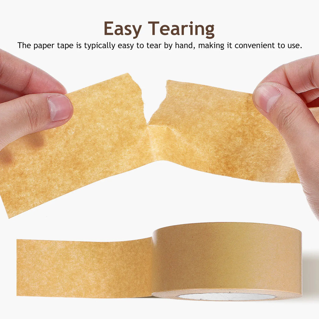 Brown Kraft Paper Tape Roll Secure Adhesive Heavy Duty Packing Tape Writable Surface Hand Tearable for Shipping Packaging