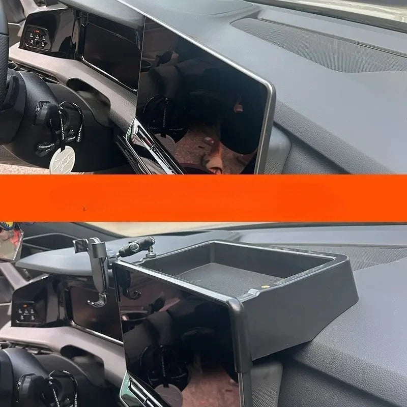 For VW Golf 8.5 2025 2026 Screen Rear Storage Box with Phone Holder Practical In-Car Organizer Dashboard Accessories