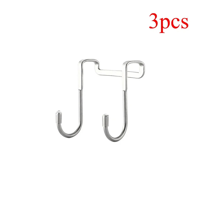 304 Stainless Steel Hook Free Punching Double S-Shape Hook Kitchen Bathroom Cabinet Door Back Type Coat Towel Storage Hanger