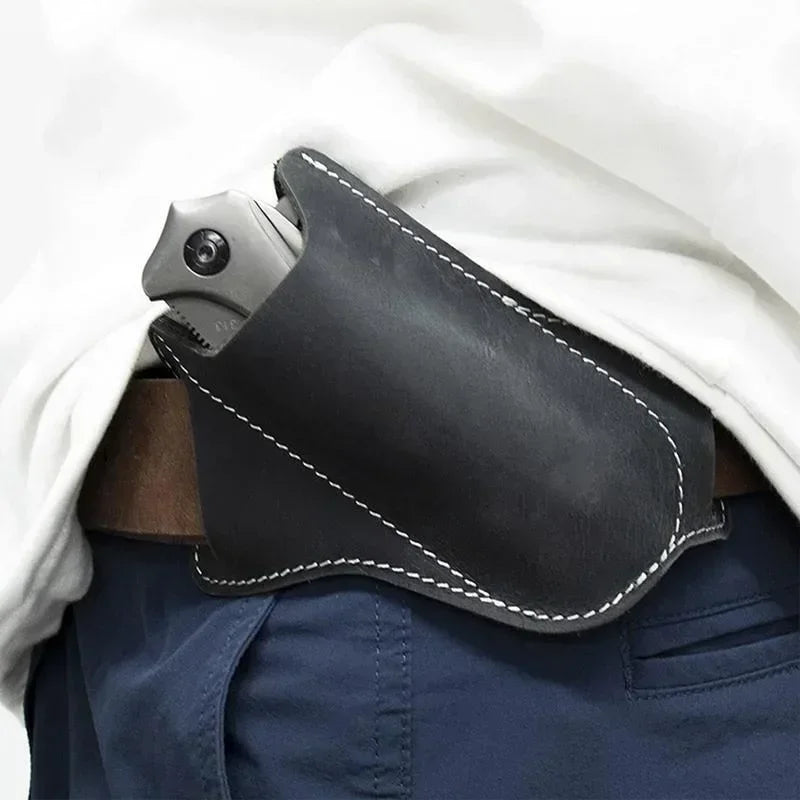1PC Leather Knives Sheaths EDC Folding Knives Carrier Survival Waist Belt Clip Bag Folding Knife Anti-scratch Leather Cover Pack