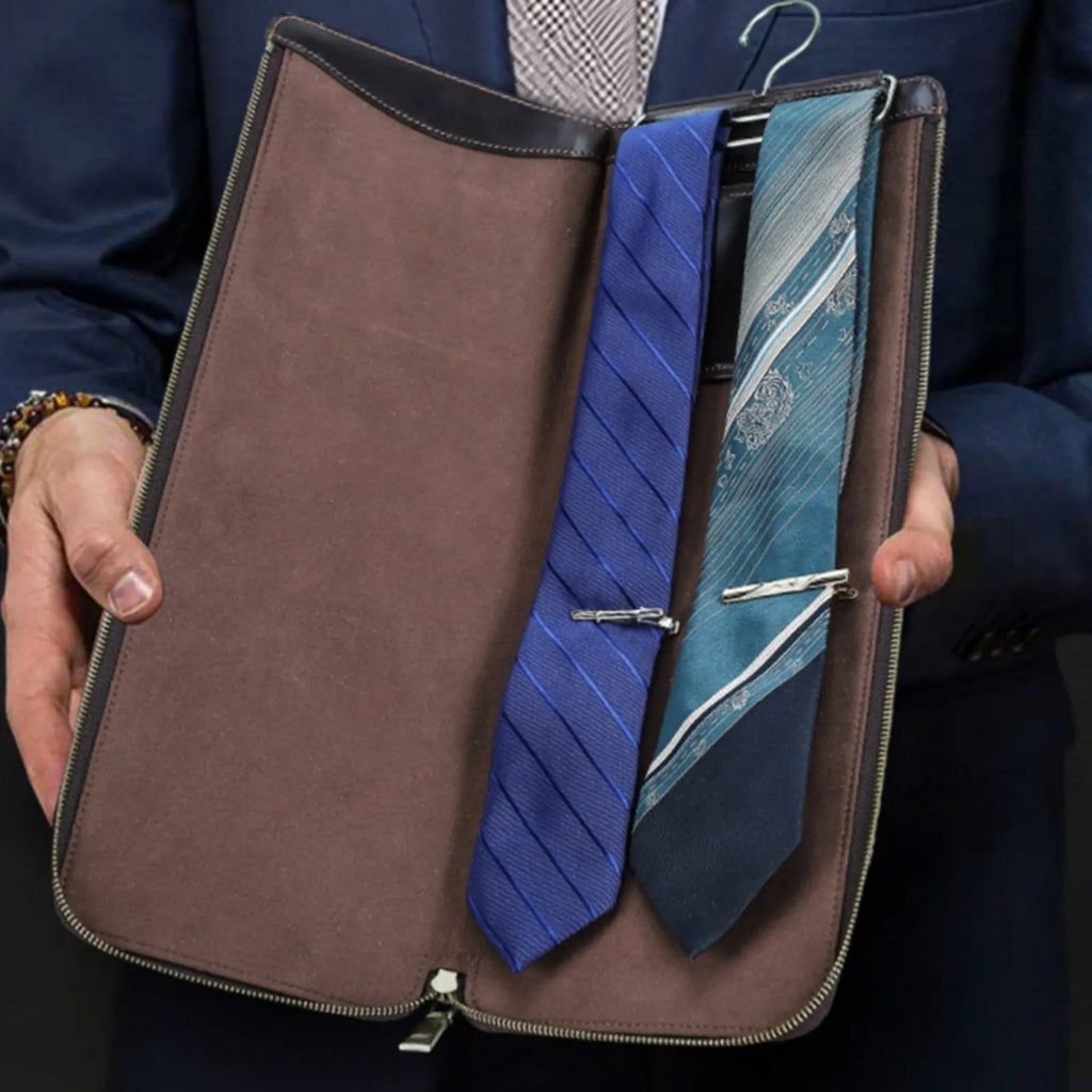Leather Tie Travel Case Hook Design Leather Tie Box Necktie Storage Box Slim for Travelers