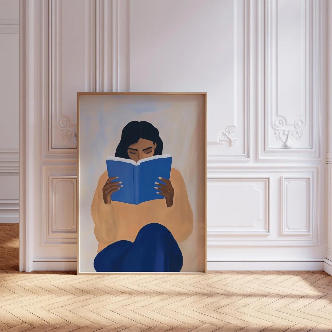 Reading Woman Art Print | Book Poster | Feminine Cozy Wall Art | Bold Orange Art Print | Abstract Contemporary Portrait Art