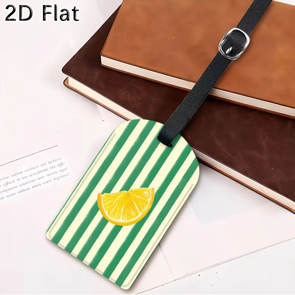 Luggage Tag Travel Baggage Identifier with Lemon Slice Green Striped Pattern for Suitcase Bag Luggage Label Accessories