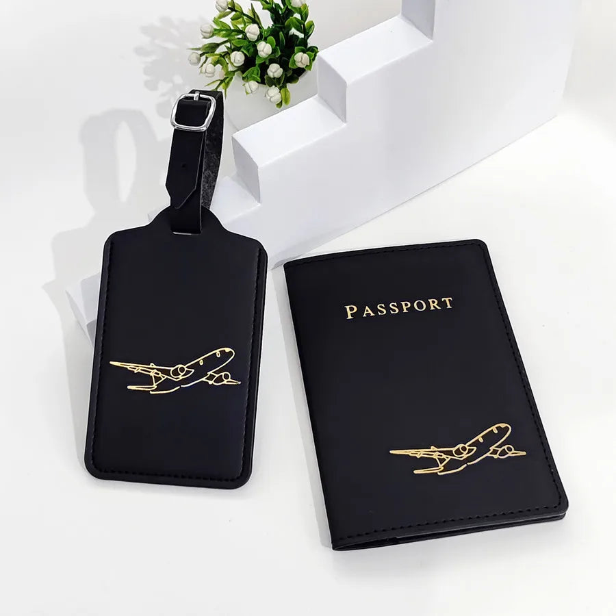 2PCS/Set Aircraft Passport Cover Luggage Tag With Name ID Card Anti-lost PU Leather Wallet Travel Accessories For Flight Lovers