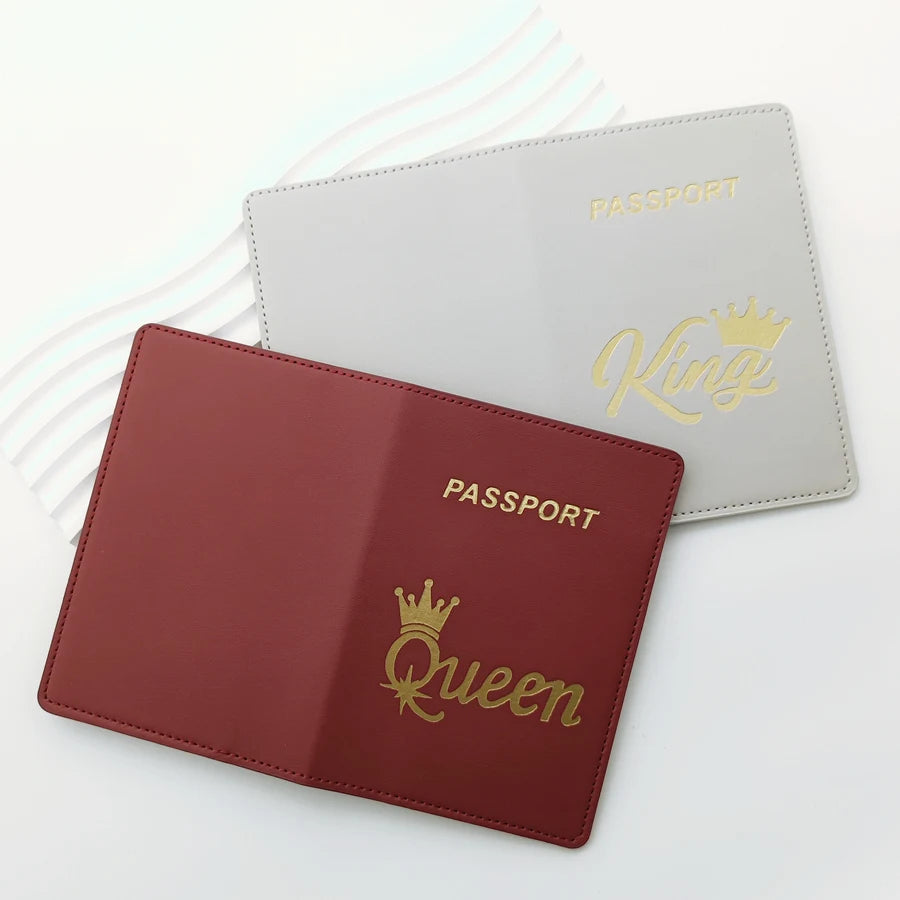 2PCS/Set QUEEN KING Lovers/Couples PU Travel Accessories Passport Case/Cover/Holder for Women or Men