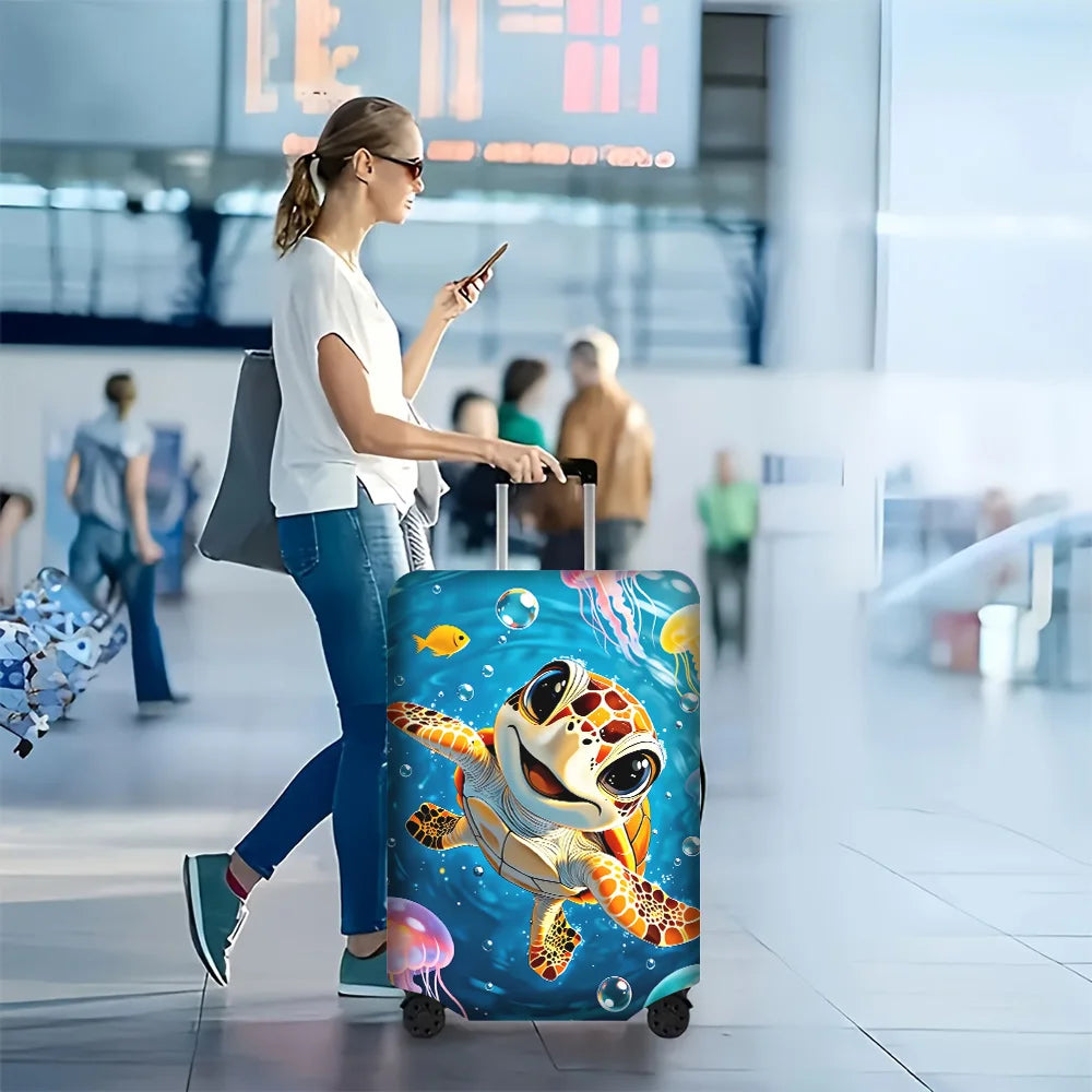 1 PC Turtle Print Luggage Cover for 18 – 32 inch luggage; dust and elastic travel accessories to effectively protect your lug