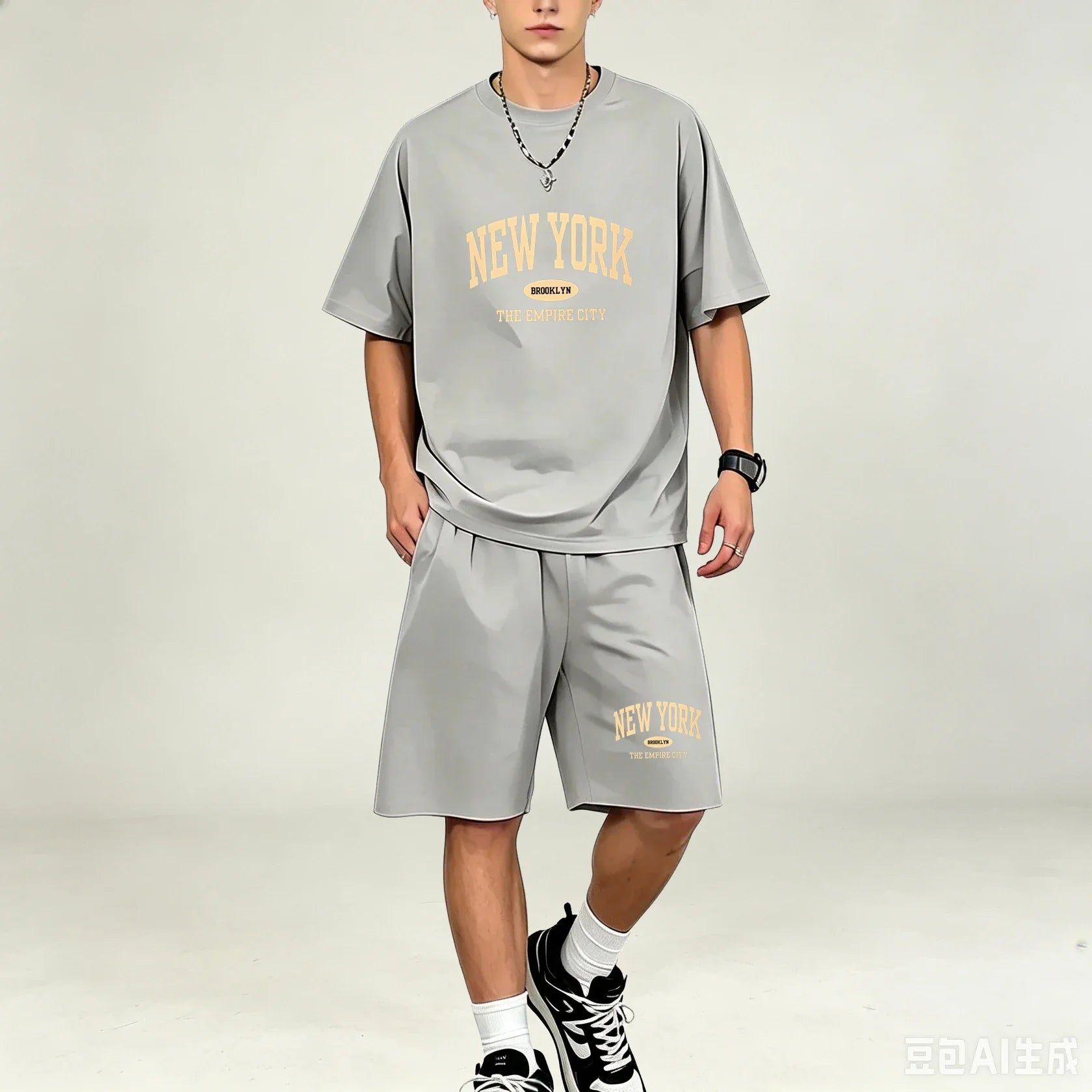 Outdoor Sport Men T‑Shirts Sets Moisture‑Wicking T‑Shirts Sets Hot‑selling Loose‑Fit 2‑Piece Suit Casual Daily Streetwear Outfit