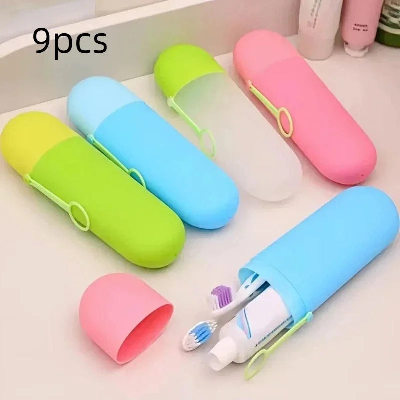 Dopamine Portable Toothbrush Case with Lid Hangable Travel Toothbrush Case Multifunctional Dustproof Toothbrush Storage Box