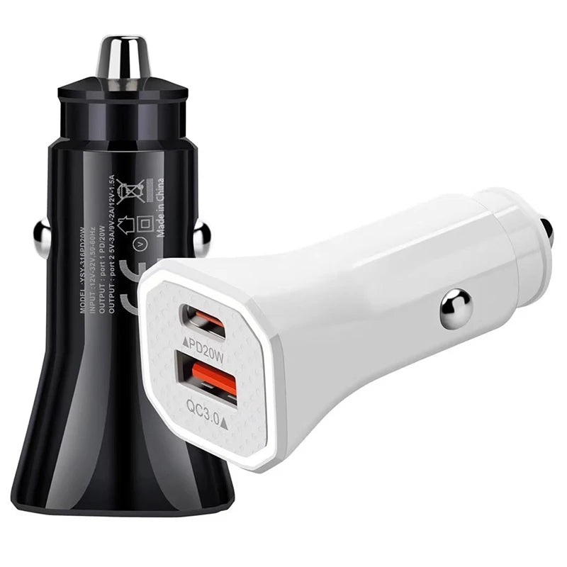 Fast Charging Auto Car Adapter 38W Dual Ports PD20W And QC3.0 Cigarette Lighter Plug With Ambient Light Ring For Mobile Phones