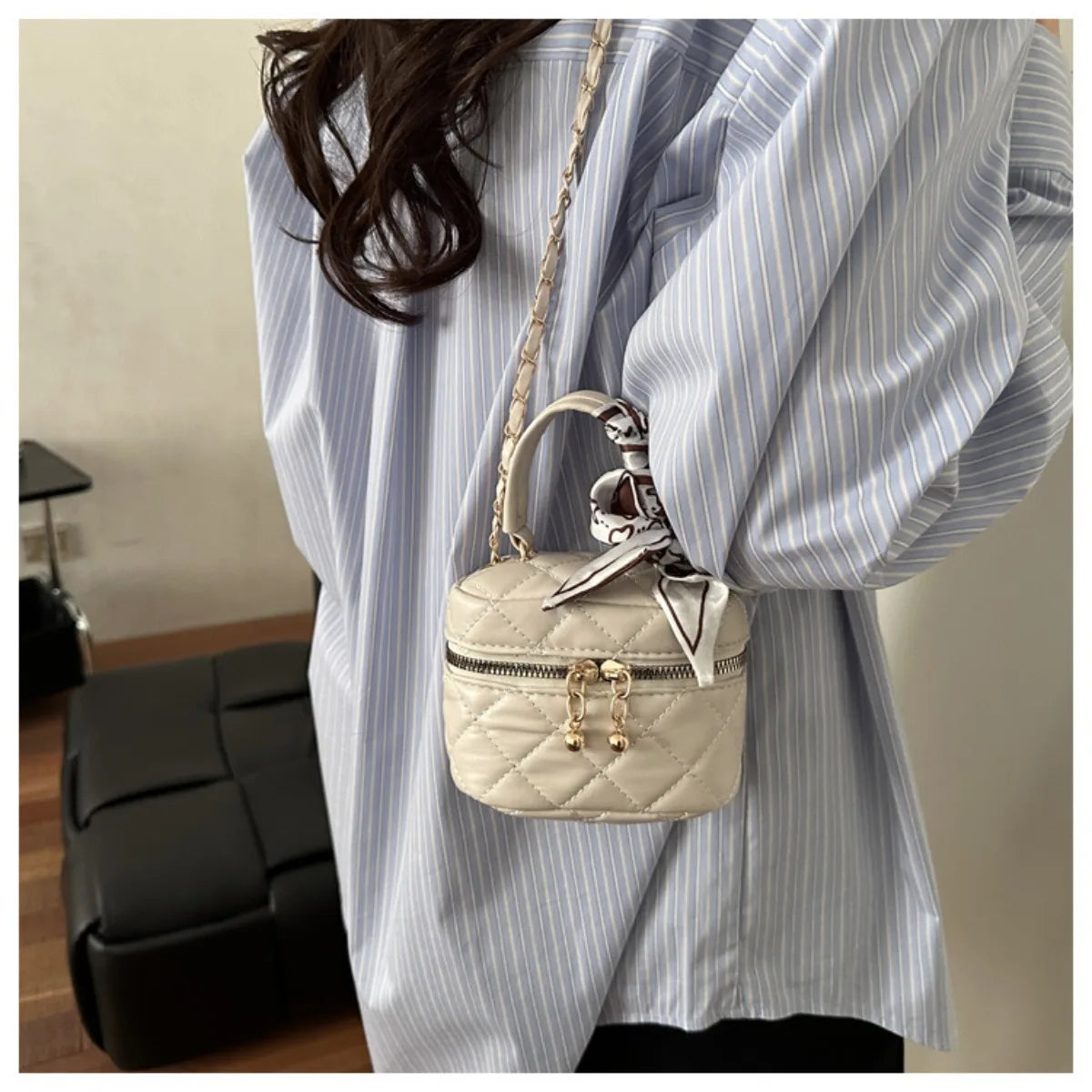 Light luxury silk scarf bow handbag, versatile crossbody bag for work and dates