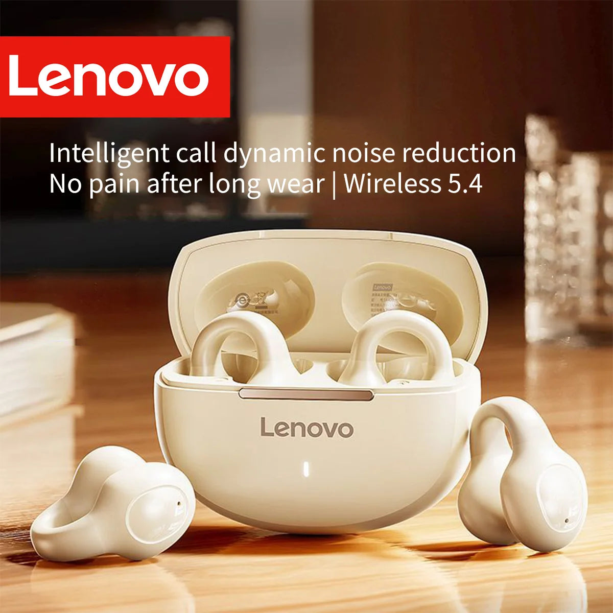 Lenovo Active Noise Cancelling Anc Wireless Clip-On Sport Earbuds Hi-Fi Bt 5.4 Long Battery Life Ergonomic Design for Workout