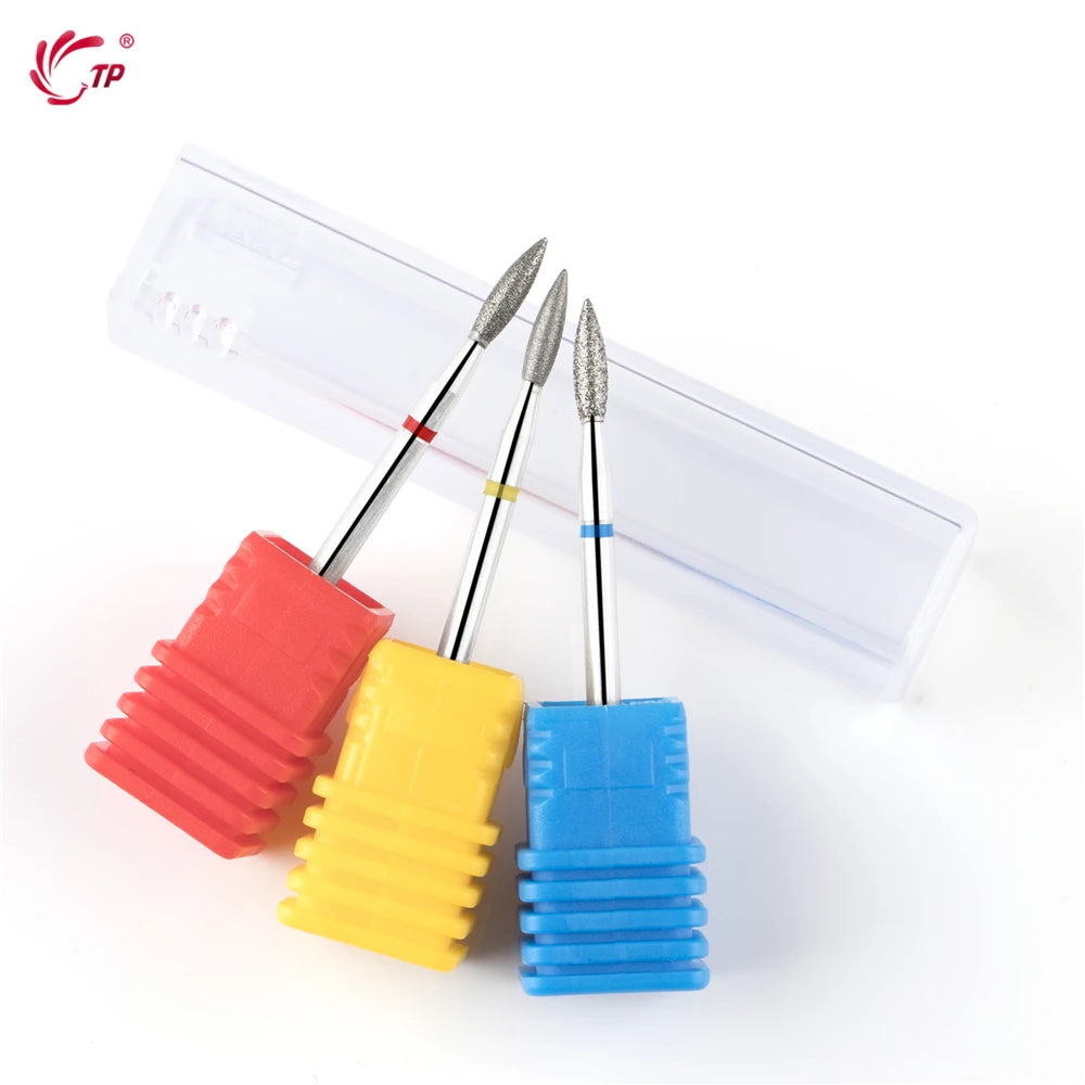 TP Flame Milling Cutter Cuticle Clean Diamond Nail Drill Bit Electric Rotary Manicure Pedicure Drill Bit Burr Polisher Nail Tool
