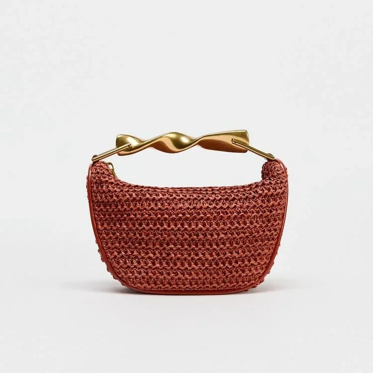 Women's Woven Straw Bucket Bag, Summer Half-Moon Beach Straw Shoulder Bag, Casual Tote Crossbody Purse