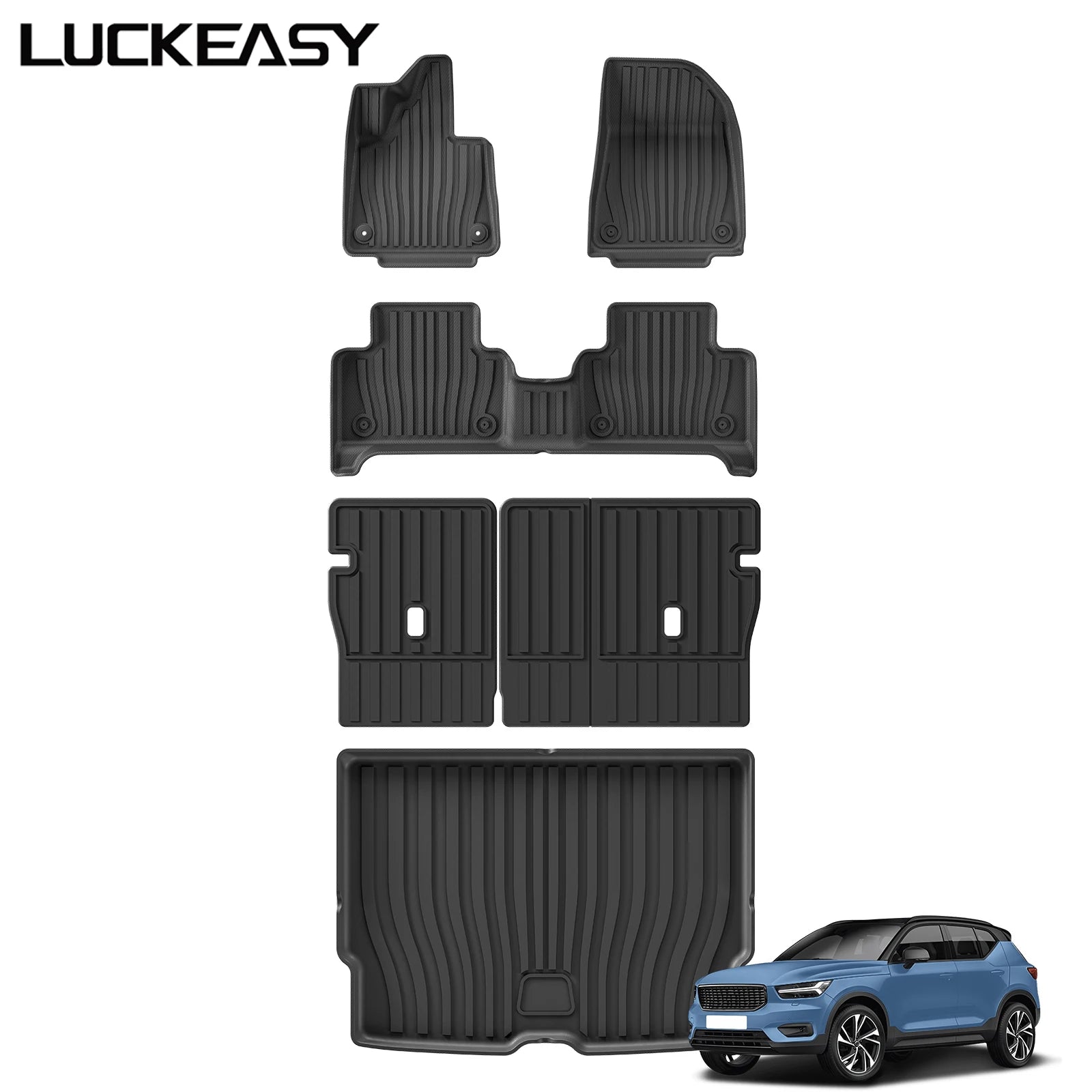 LUCKEASY for Volvo EX30 2024 2025 Car Floor Mats Cargo Liner Trunk Pad TPE 3D Foot Mat Backrest Liner Waterproof Accessories