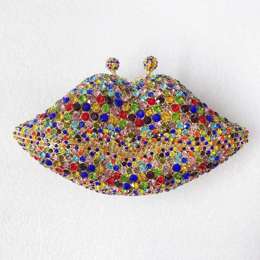 New Arrival Mouth Crystal Evening Bag Yellow/AB Diamond Wedding Bridal Clutches Purses Women’s Rhinestone Mini Minaudier Handbag