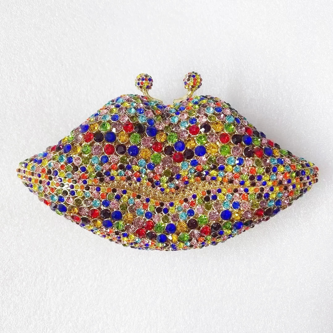 New Arrival Mouth Crystal Evening Bag Yellow/AB Diamond Wedding Bridal Clutches Purses Women’s Rhinestone Mini Minaudier Handbag