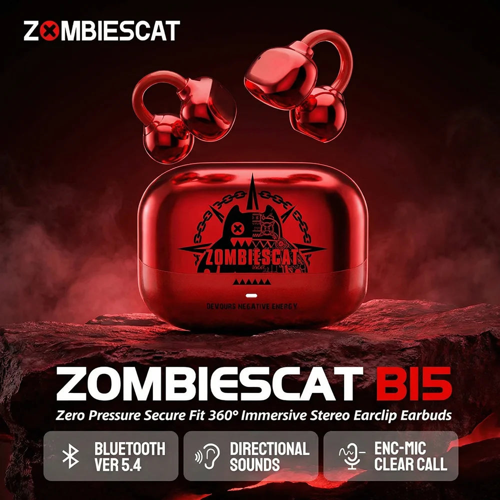 Zombiescat B15 OWS Ear Clip Earphones 360° Immersive Stereo Bluetooth 5.4 Headphone IPX4 Waterproof Sports TWS Wireless Earbuds
