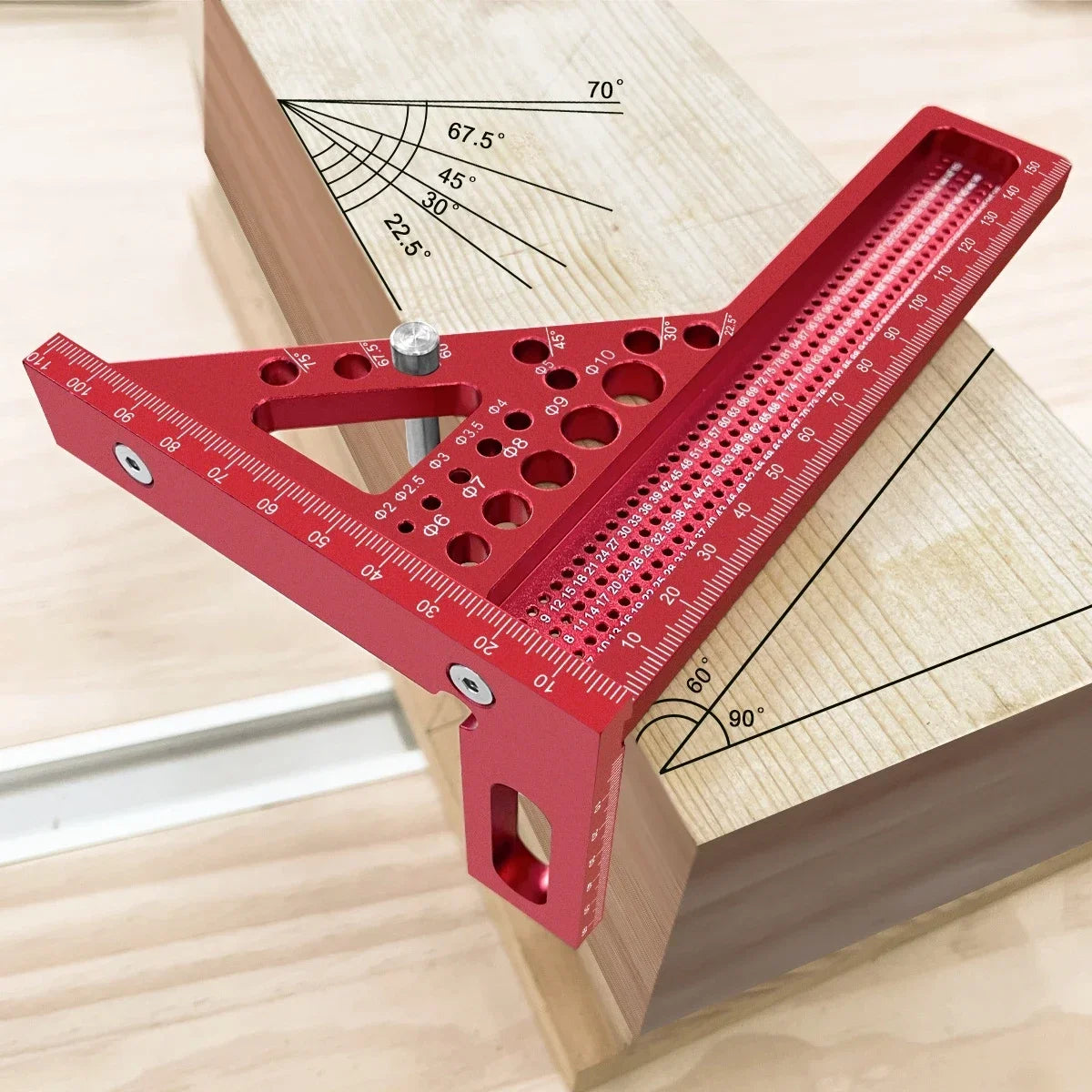 Woodworking Square Protractor Extended 3D Multi-Angle Measuring Ruler W/Dowel Pin,Aluminum Miter Triangler Layout Measuring Tool