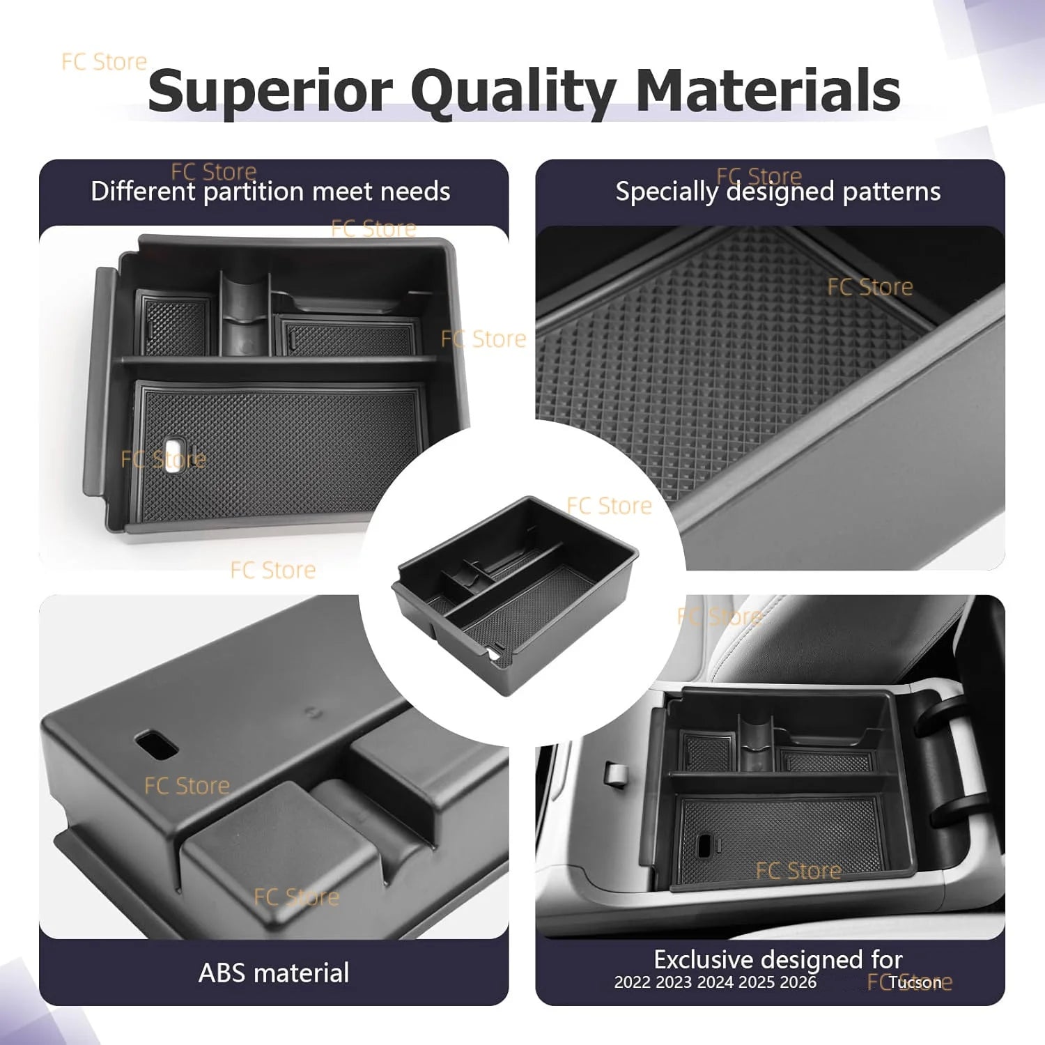 For Tucson 2022-2025 2025 2026 Center Console Organizer Armrest Storage Box Armrest Console Organizer Insert Tray Accessories