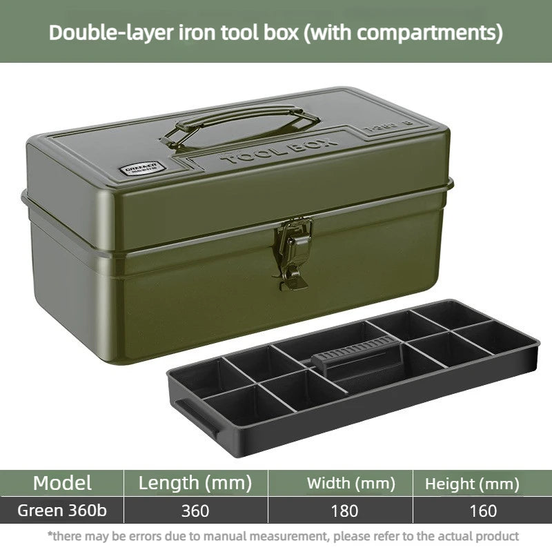 Heavy Duty Multipurpose Tool Box Iron Durable Storage Organizer Case for Workshop Home Outdoor Use Hardware Tool Storage