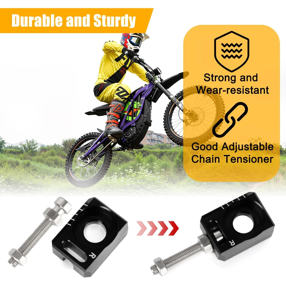 2PCS Chain Tensioner Adjuster Rear Axle Blocks with Dual-Side Scale for Sur-ron Light Bee X Segway X160 X260 Dirt Bike