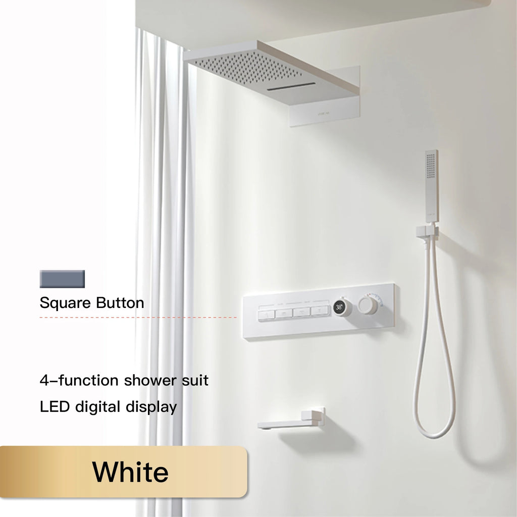 Luxury Black Brass Shower System Wall-Mounted LED Digital Display Design Cold & Hot Dual-Control 4-Function Ceiling Shower Tap